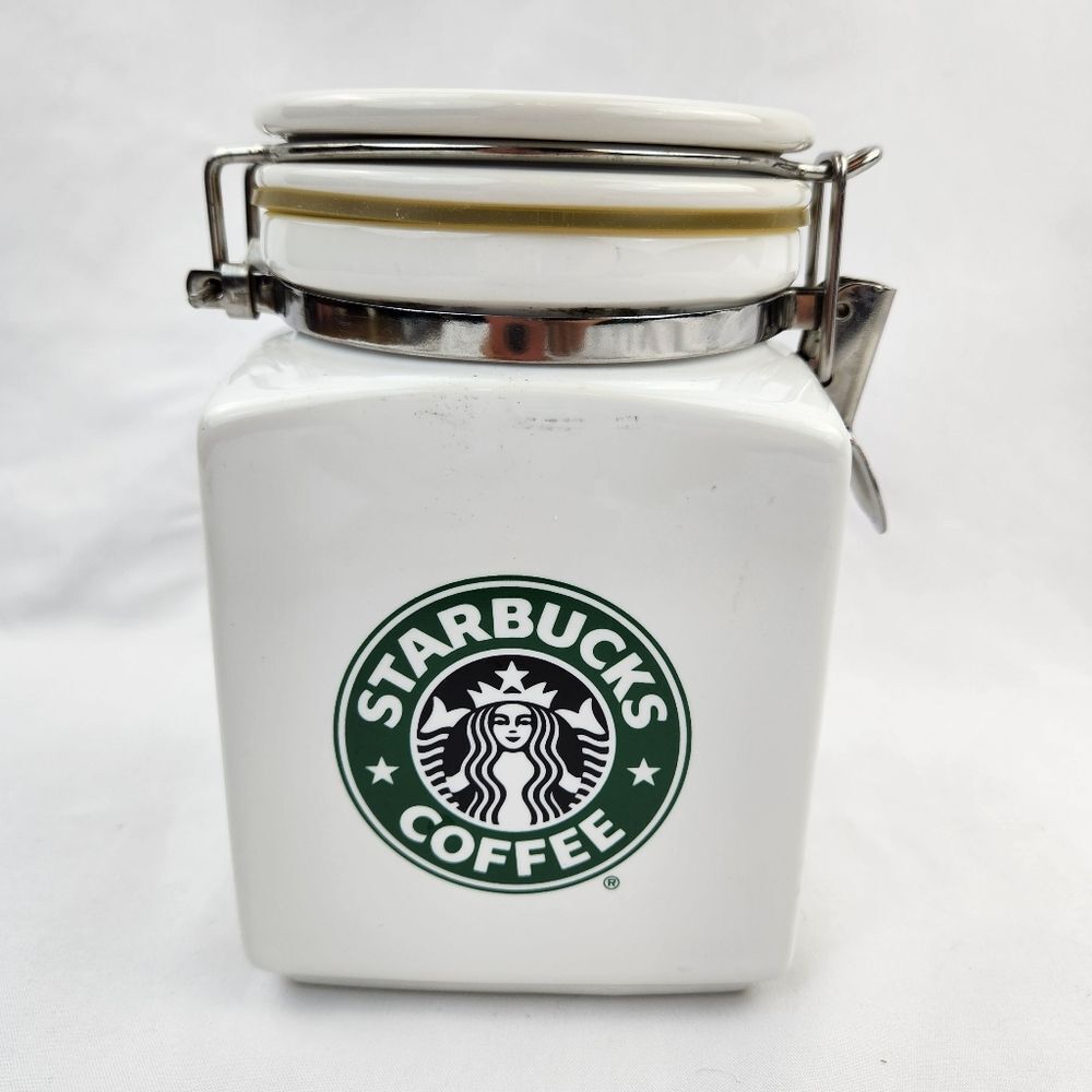 ☕️Vintage Starbucks 2000 Bee House White w/Green Siren Logo Storage Canister